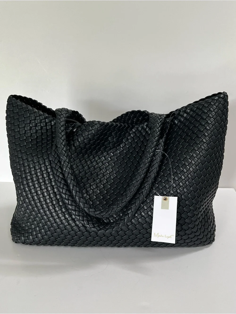 Moda Luxe Black Woven Large Tote Bag + Pouch NWT